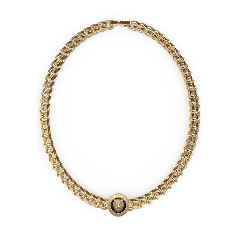 Main Image 1 of Guess Men's Stainless Steel Gold Tone Lion Coin 21" Curb Chain Necklace
