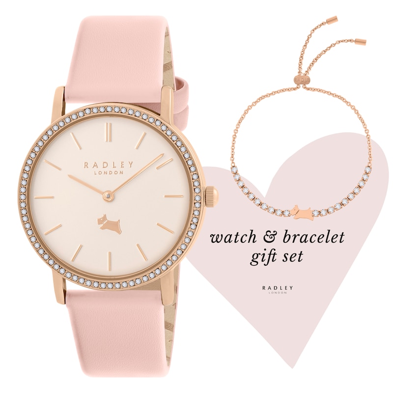 Radley Ladies' Pink Leather Strap Watch & Rose Gold Tone Bracelet Set