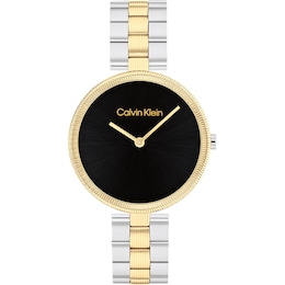 Calvin Klein Ladies' Black Dial Two Tone Stainless Steel Bracelet Watch