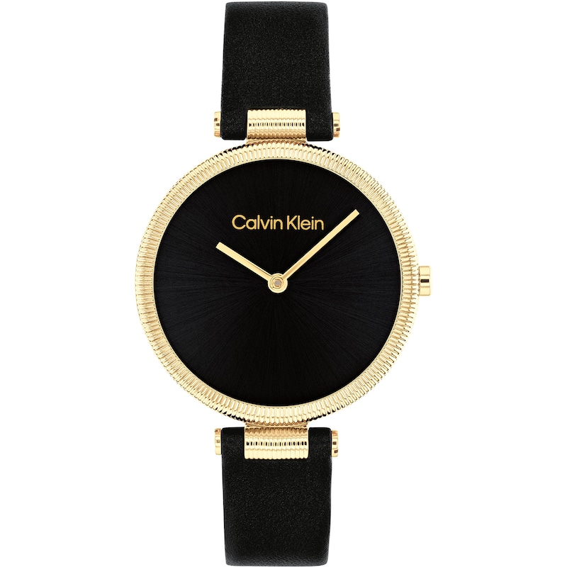 Calvin Klein Ladies' Black Dial Black Leather Strap Watch