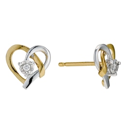 9ct Yellow Gold Diamond Heart Stud Earrings