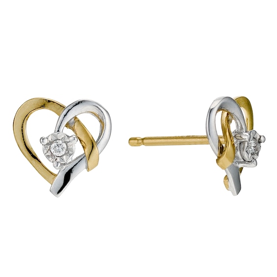 9ct Yellow Gold Diamond Heart Stud Earrings