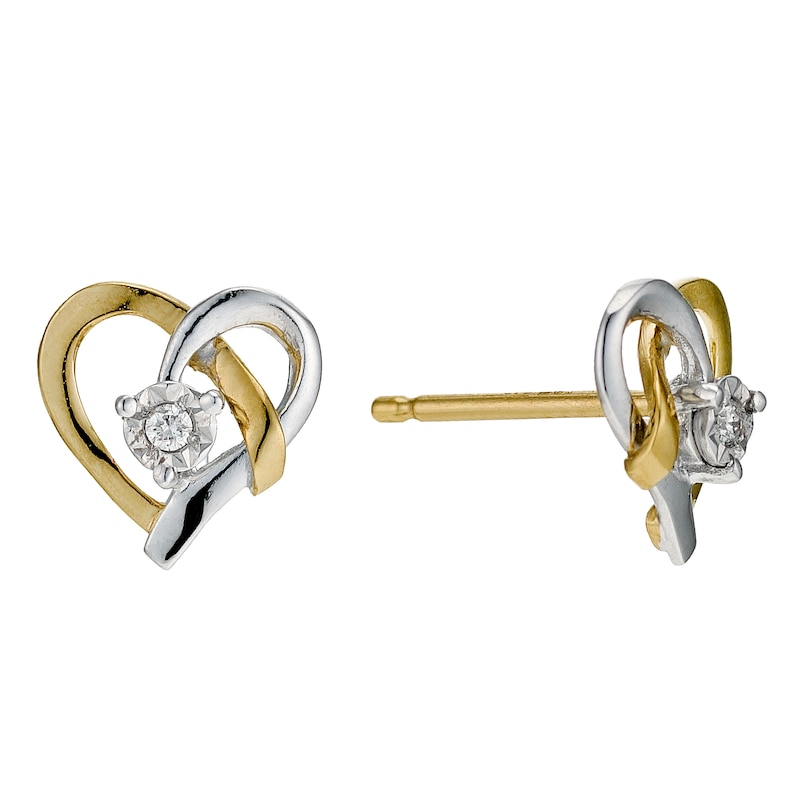 Main Image 1 of 9ct Yellow Gold Diamond Heart Stud Earrings