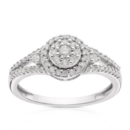 9ct White Gold 0.30ct Diamond Split Shoulder Cluster Ring