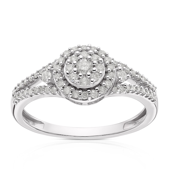 Engagement Ring 9ct White Gold Split Shoulder Cluster 0.30ct Diamond Ring