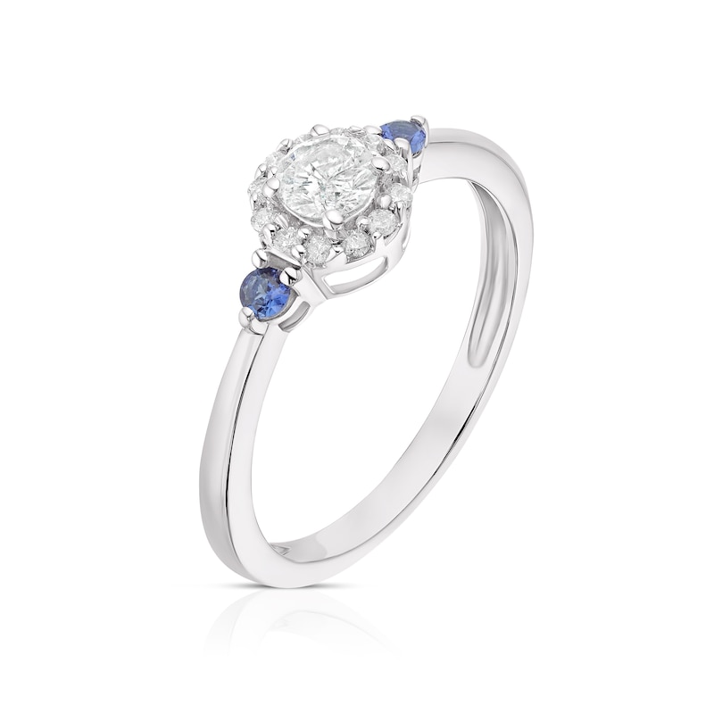 9ct White Gold 0.25ct Diamond & Created Blue Sapphire Halo Ring