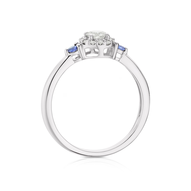 9ct White Gold 0.25ct Diamond & Created Blue Sapphire Halo Ring