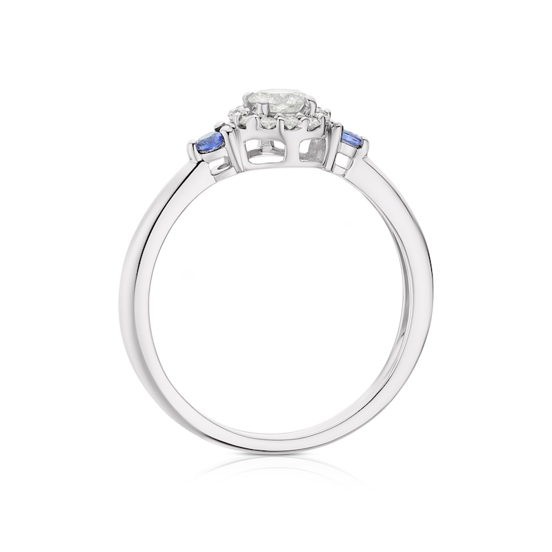 Main Image 3 of 9ct White Gold 0.25ct Diamond & Created Blue Sapphire Halo Ring