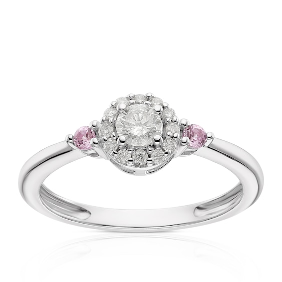 9ct White Gold 0.25ct Diamond and Created Pink Sapphire Halo