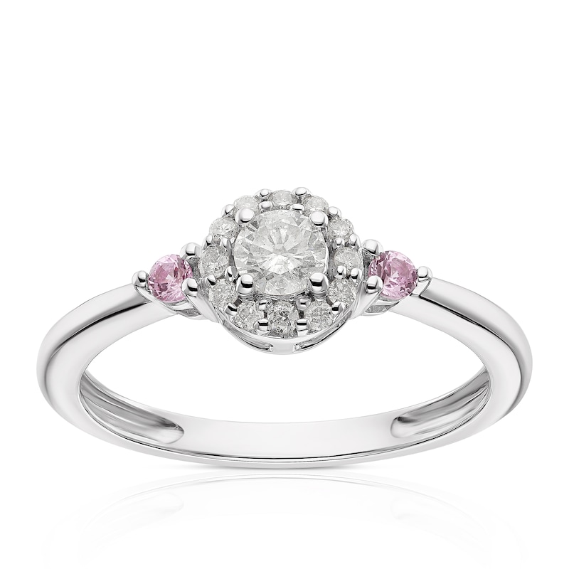 Main Image 1 of 9ct White Gold 0.25ct Diamond & Created Pink Sapphire Halo Ring