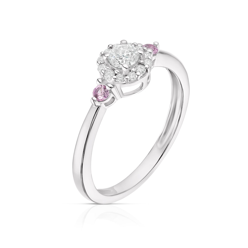 Main Image 2 of 9ct White Gold 0.25ct Diamond & Created Pink Sapphire Halo Ring
