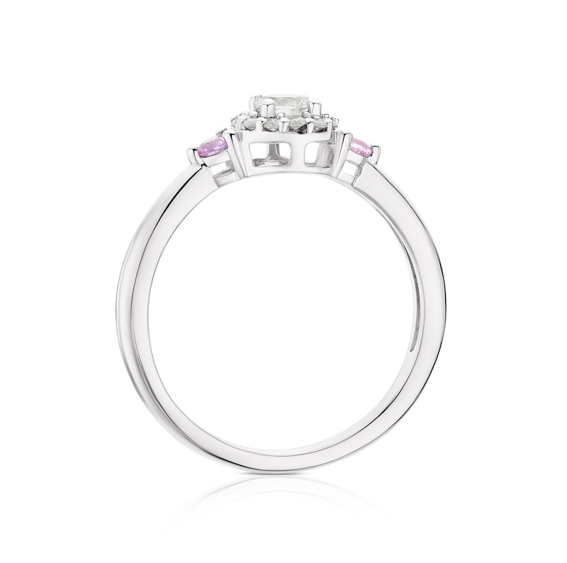Main Image 3 of 9ct White Gold 0.25ct Diamond & Created Pink Sapphire Halo Ring