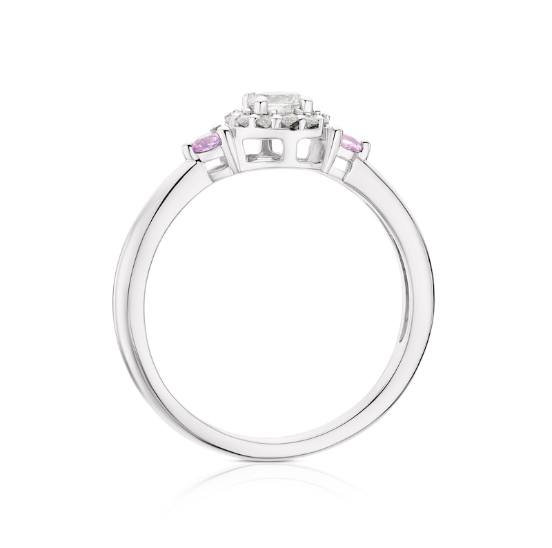 9ct White Gold 0.25ct Diamond & Created Pink Sapphire Halo Ring