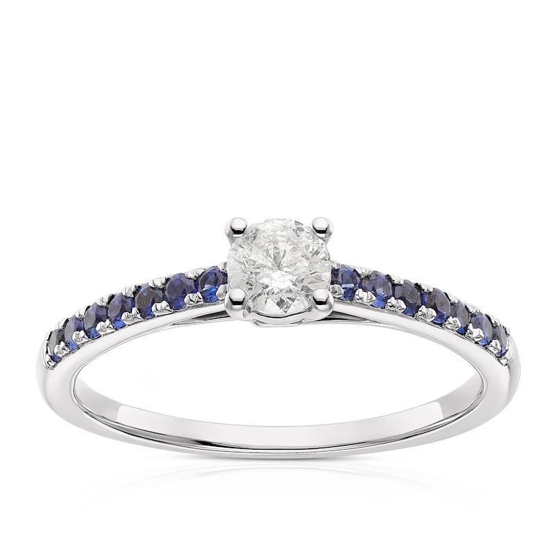 Main Image 1 of 9ct White Gold 0.25ct Diamond & Created Blue Sapphire Solitaire Ring
