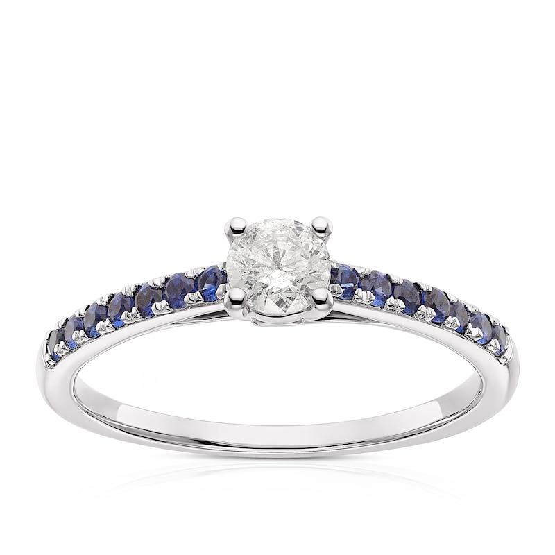 9ct White Gold 0.25ct Diamond & Created Blue Sapphire Solitaire Ring