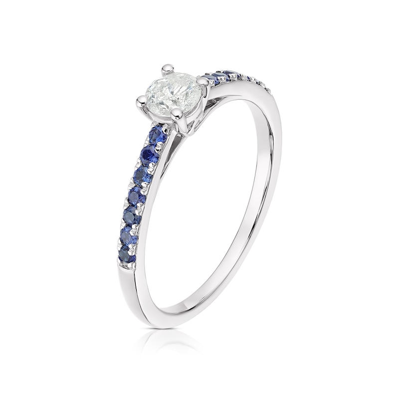 9ct White Gold 0.25ct Diamond & Created Blue Sapphire Solitaire Ring