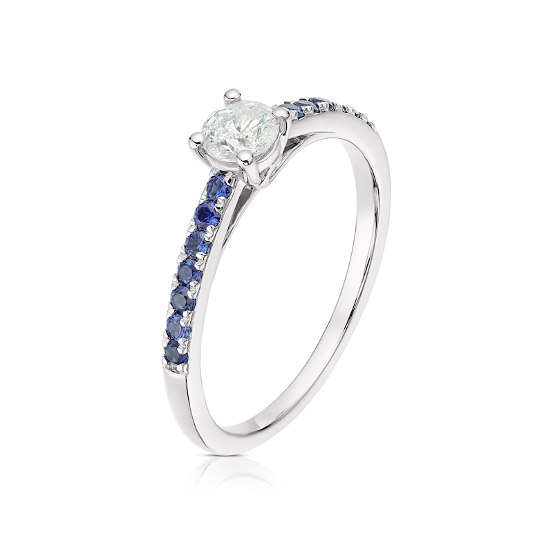 Main Image 2 of 9ct White Gold 0.25ct Diamond & Created Blue Sapphire Solitaire Ring