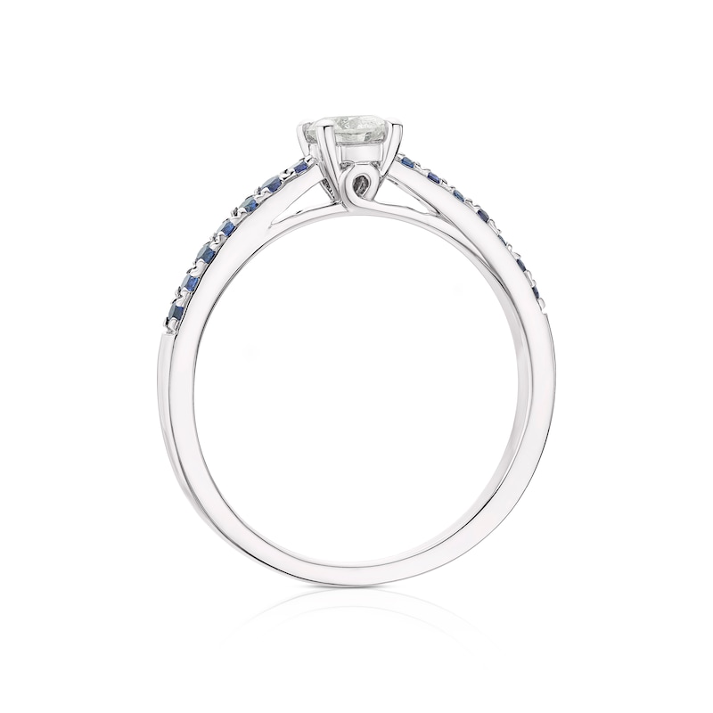 Main Image 3 of 9ct White Gold 0.25ct Diamond & Created Blue Sapphire Solitaire Ring