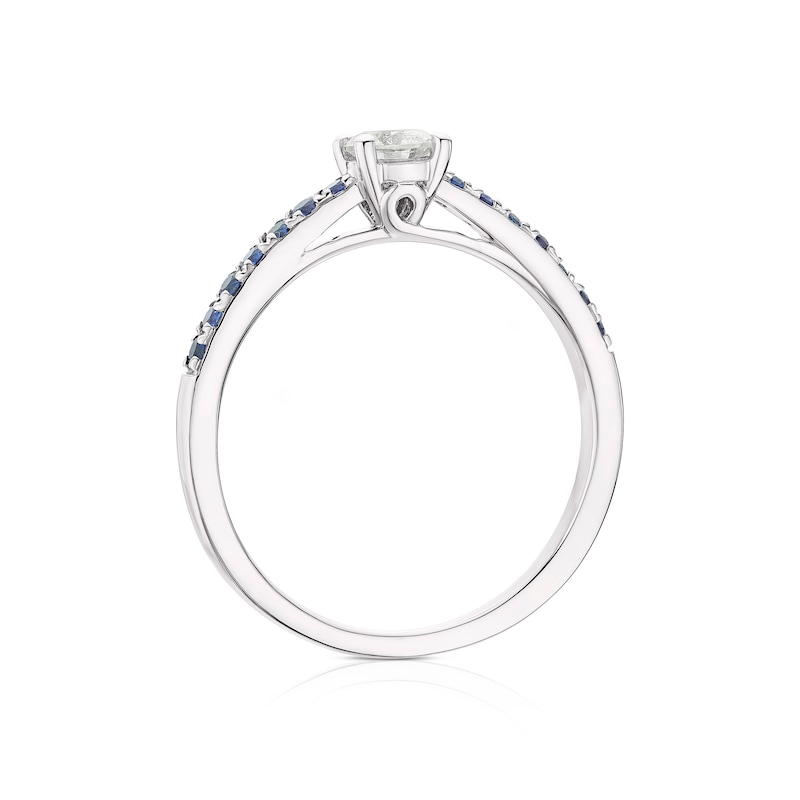 9ct White Gold 0.25ct Diamond & Created Blue Sapphire Solitaire Ring