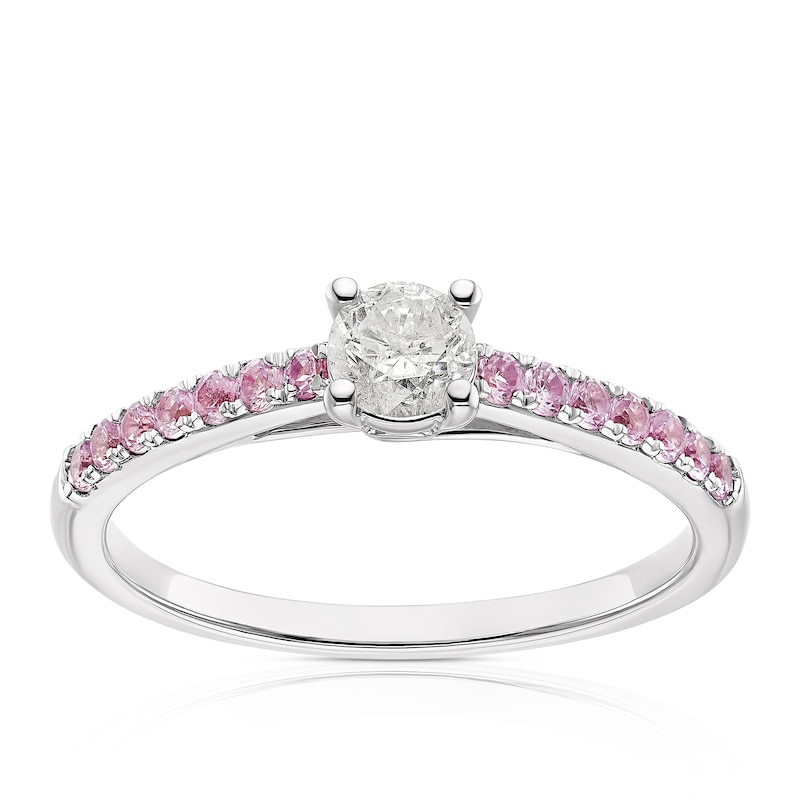 Main Image 1 of 9ct White Gold 0.25ct Diamond & Created Pink Sapphire Solitaire Ring