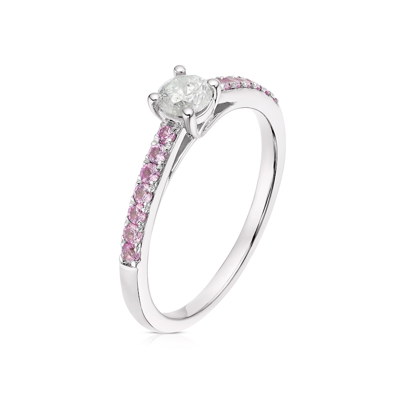 Main Image 2 of 9ct White Gold 0.25ct Diamond & Created Pink Sapphire Solitaire Ring