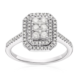 9ct White Gold 0.40ct Diamond Emerald Shaped Cluster Ring