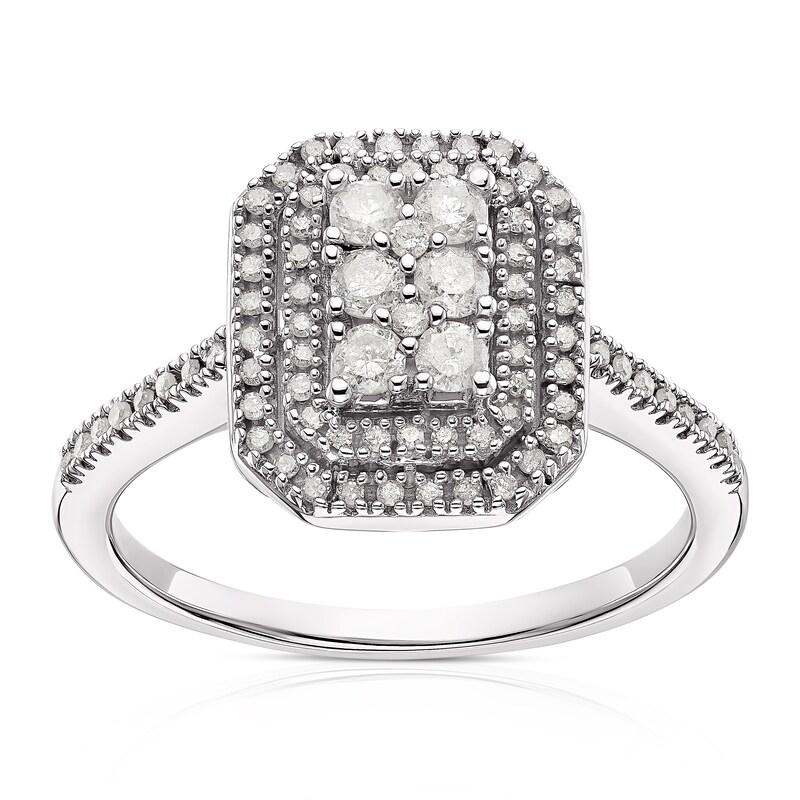 Main Image 1 of 9ct White Gold 0.40ct Diamond Emerald Shaped Cluster Ring