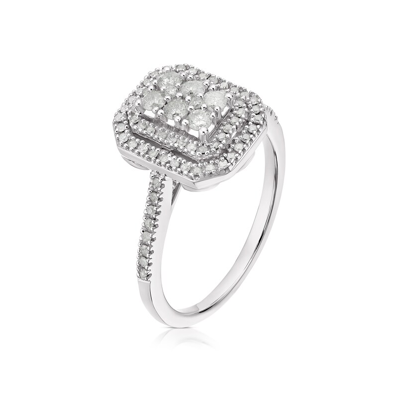 Main Image 2 of 9ct White Gold 0.40ct Diamond Emerald Shaped Cluster Ring