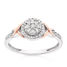9ct White & Rose Gold 0.15ct Diamond Cluster Kiss Ring