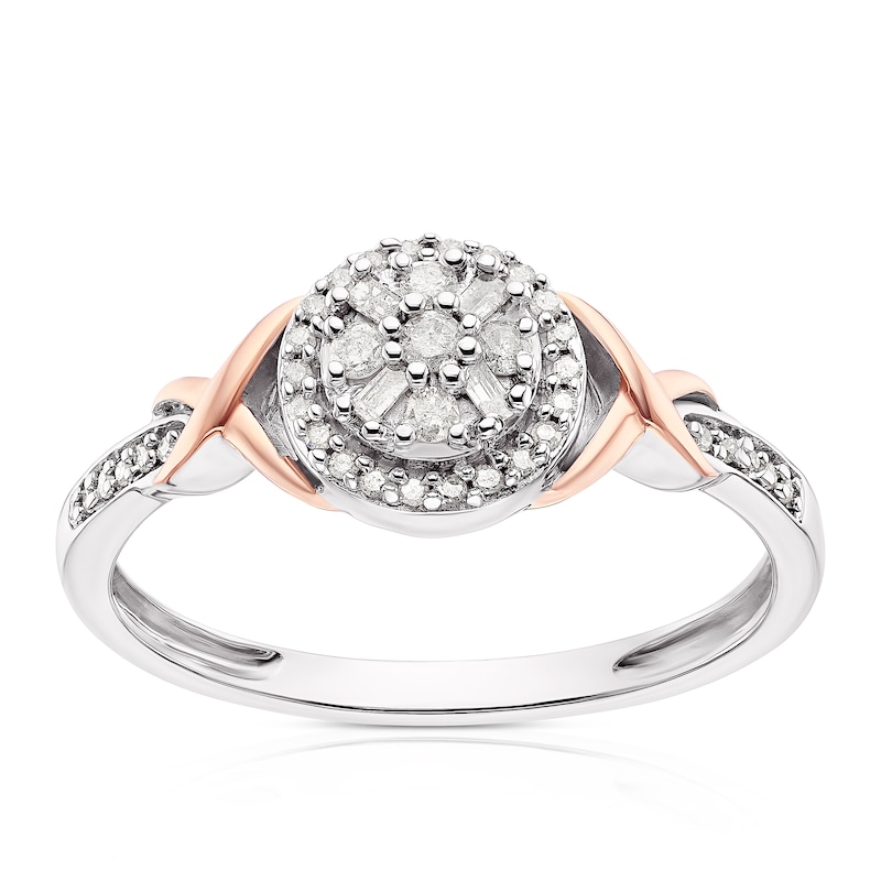 Main Image 1 of 9ct White & Rose Gold 0.15ct Diamond Cluster Kiss Ring