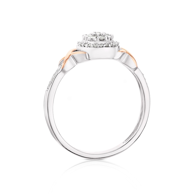 Main Image 3 of 9ct White & Rose Gold 0.15ct Diamond Cluster Kiss Ring