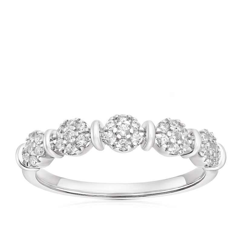 9ct White Gold 0.25ct Diamond Cluster Band Ring