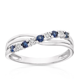 9ct White Gold Sapphire & Diamond Crossover Ring