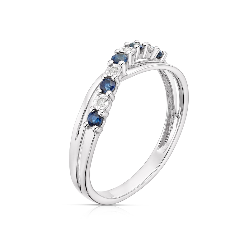 9ct White Gold Sapphire & Diamond Crossover Ring