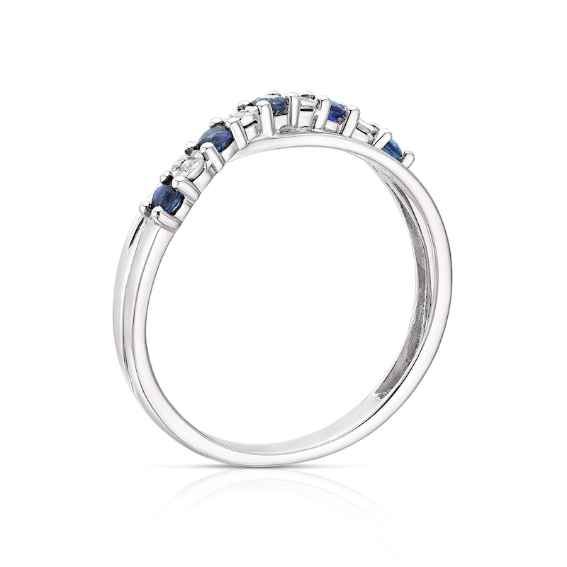 Main Image 3 of 9ct White Gold Sapphire & Diamond Crossover Ring