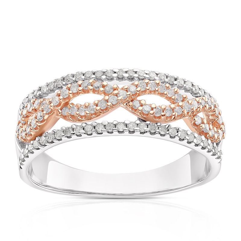 Main Image 1 of 9ct White & Rose Gold 0.30ct Diamond Twist Ring