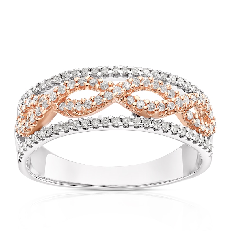 9ct White & Rose Gold 0.30ct Diamond Twist Ring