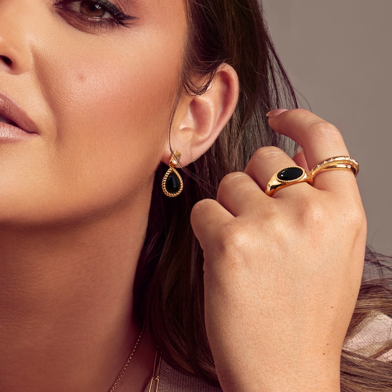 Main Image 3 of Hot Diamonds X Jac Jossa 18ct Gold Plated Black Onyx Stud Earrings