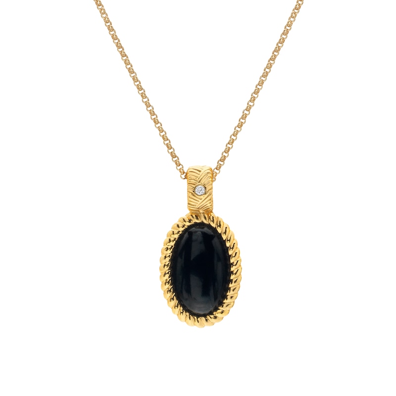 Hot Diamonds X Jac Jossa 18ct Gold Plated Oval Black Onyx Pendant Necklace