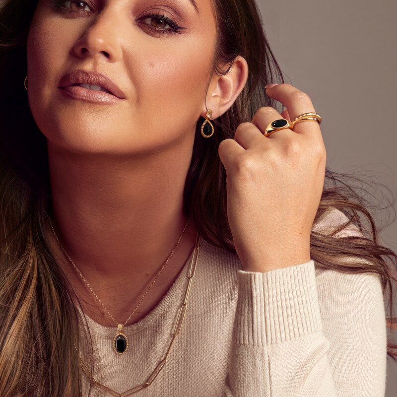 Main Image 3 of Hot Diamonds X Jac Jossa 18ct Gold Plated Oval Black Onyx Pendant Necklace