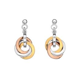Hot Diamonds Sterling Silver Tri Tone Interlocking Hoop Stud Earrings