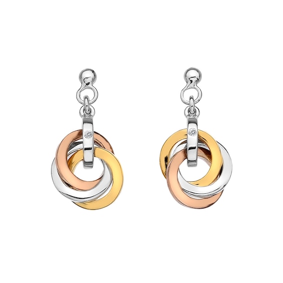 Hot Diamonds Sterling Silver Tri Tone Interlocking Hoop Stud