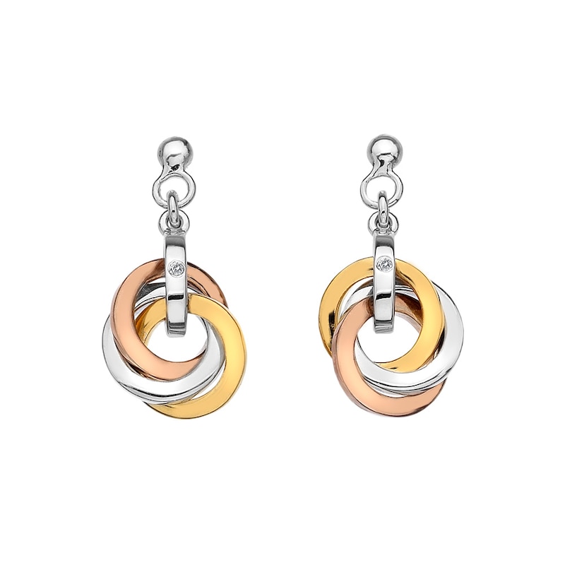 Main Image 1 of Hot Diamonds Sterling Silver Tri Tone Interlocking Hoop Stud Earrings