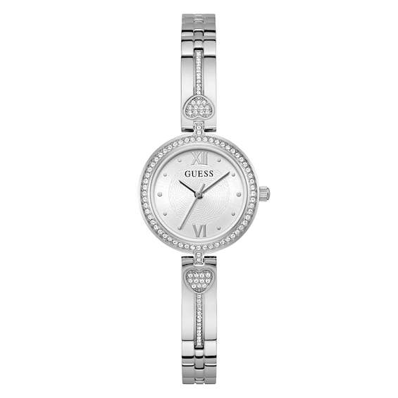 Guess Women's Silver Tone Stone Set Half Bangle Watch