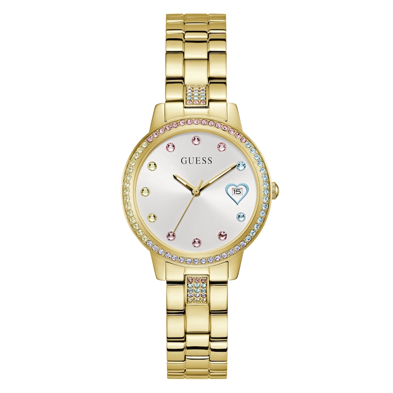 Main Image 1 of Guess Ladies' Multicoloured Stone Set Heart Detail Gold Tone Bracelet Watch
