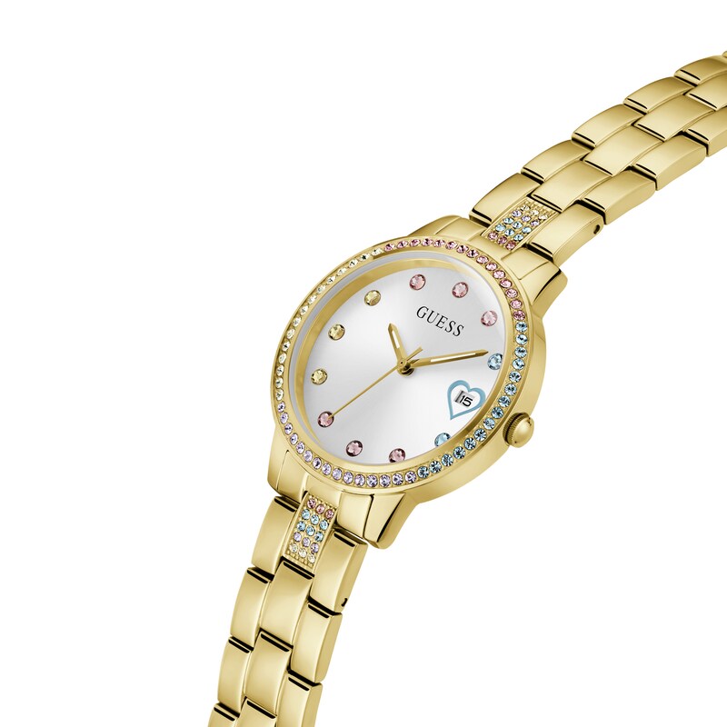 Main Image 4 of Guess Ladies' Multicoloured Stone Set Heart Detail Gold Tone Bracelet Watch