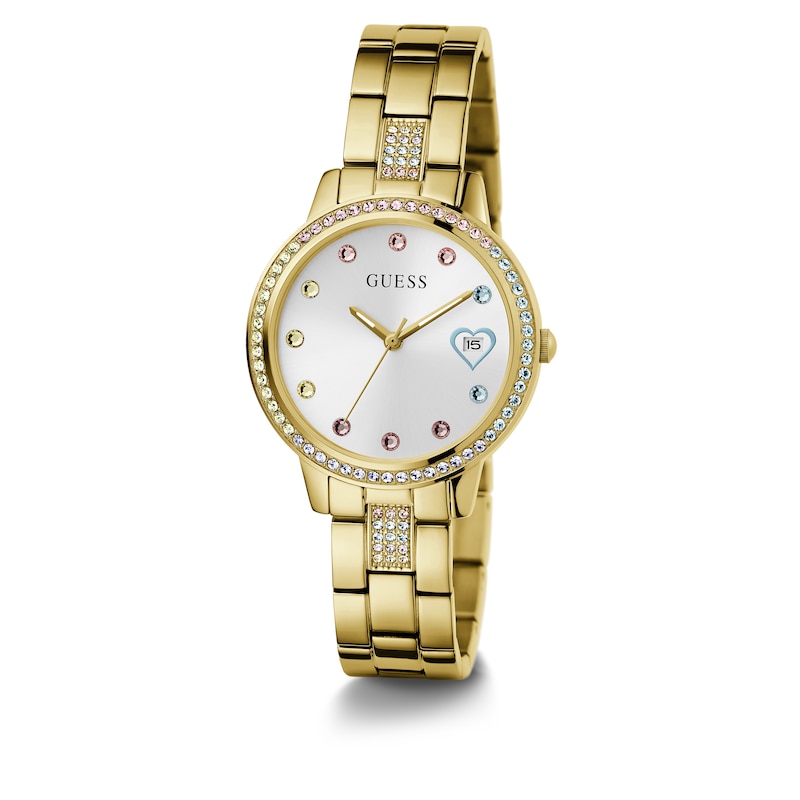 Main Image 5 of Guess Ladies' Multicoloured Stone Set Heart Detail Gold Tone Bracelet Watch