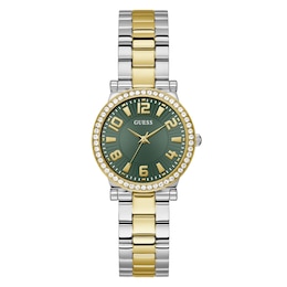 Guess Ladies' Green Dial Two Tone Bracelet Watch