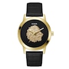 Thumbnail Image 1 of Guess Men's Gold Tone Logo Head Detail Black Leather Strap Watch