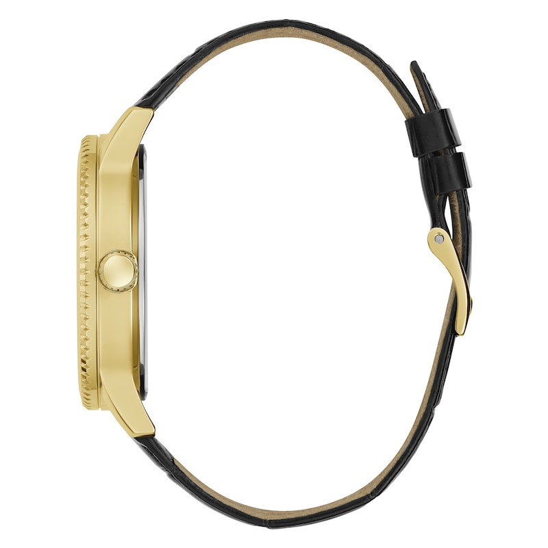 Main Image 2 of Guess Men's Gold Tone Logo Head Detail Black Leather Strap Watch